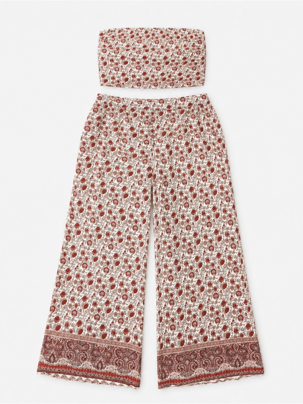 Paper Crane Rust & Cream Floral Wide-Leg Pants with Matching Tube Top